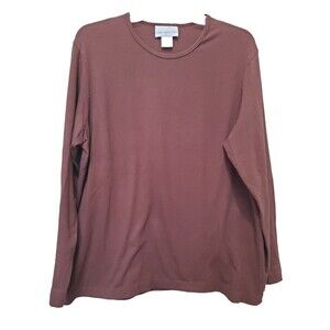 SUSAN GRAVER STYLE Brown Cotton Blend Long Sleeve Round Neck T-Shirt Sz Large